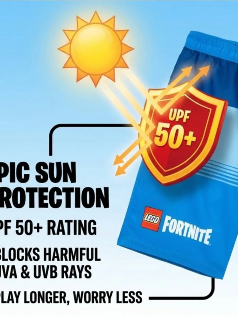 LEGO Fortnite Men's UPF 50+ Swim Trunks. NWT size XL